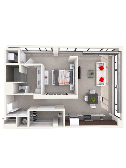 Floor plan for 1 bed, 1 bath, 899 sqft